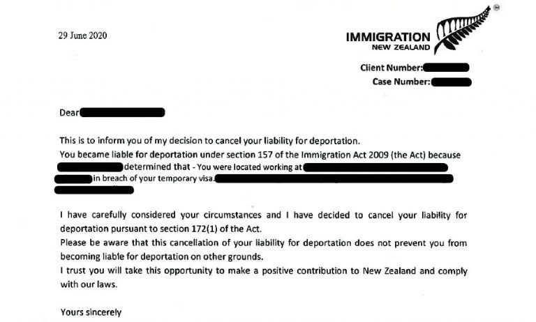 Cancellation of Deportation Liability Notice 